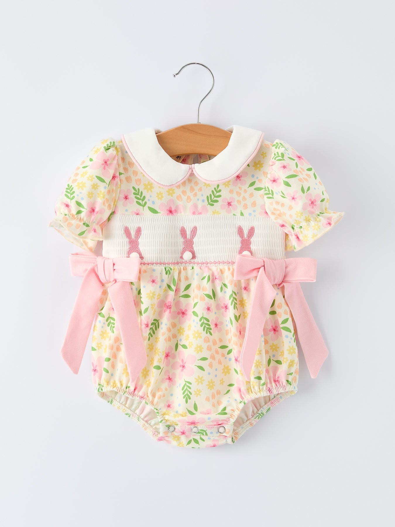 Easter Bunny Embroidery Smocking Cute Baby Girl Romper