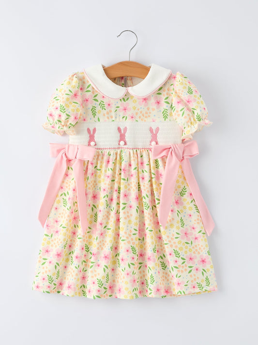 Easter Bunny Embroidery Smocking Cute Baby Girls Dress