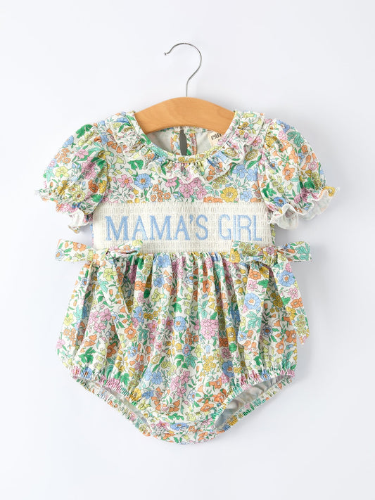 "MAMA'S GIRL" Embroidered Smocked Girls' Romper