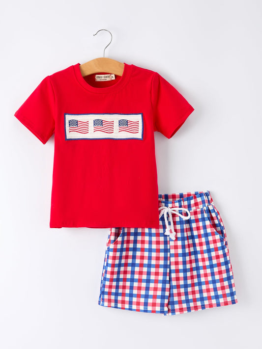 Boys 4th of July Plaid Flag Set
