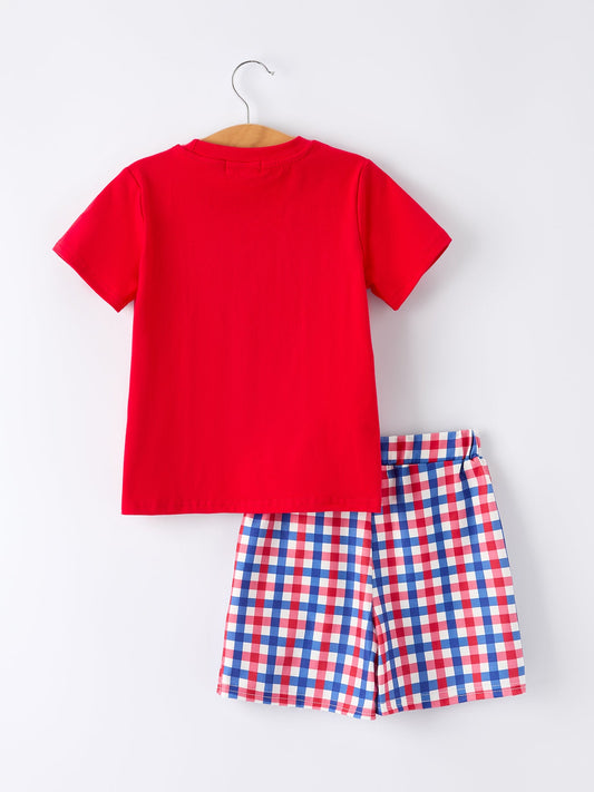 Boys 4th of July Plaid Flag Set