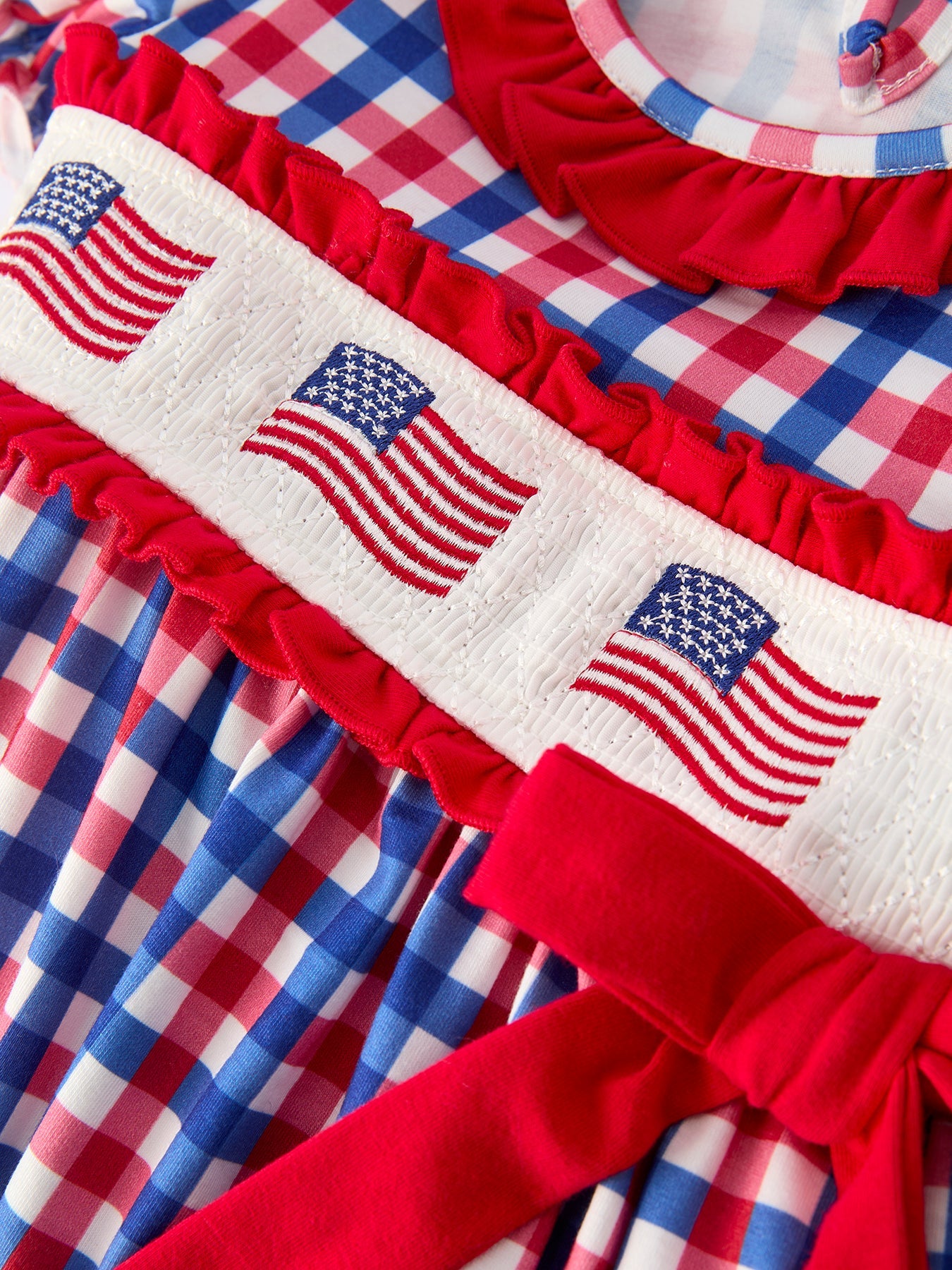 4th of July Plaid Flag Girl Dress With Bow