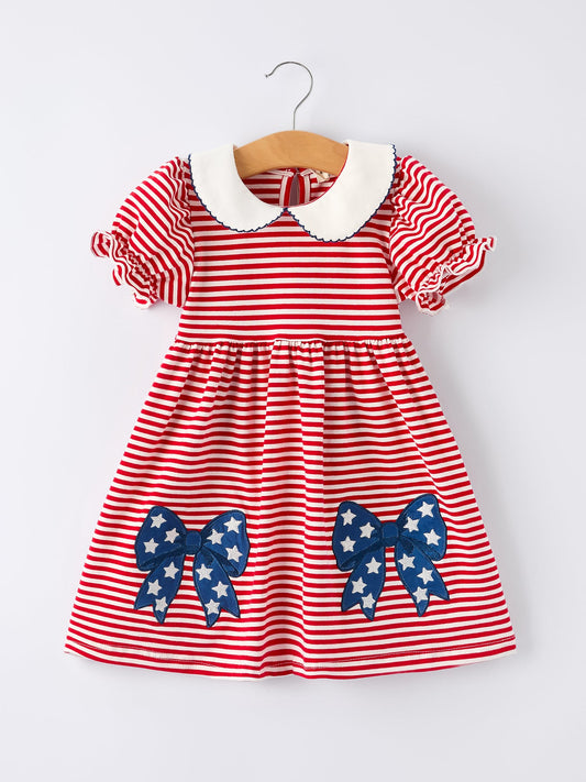 4th of july Bow Applique Striped Dress