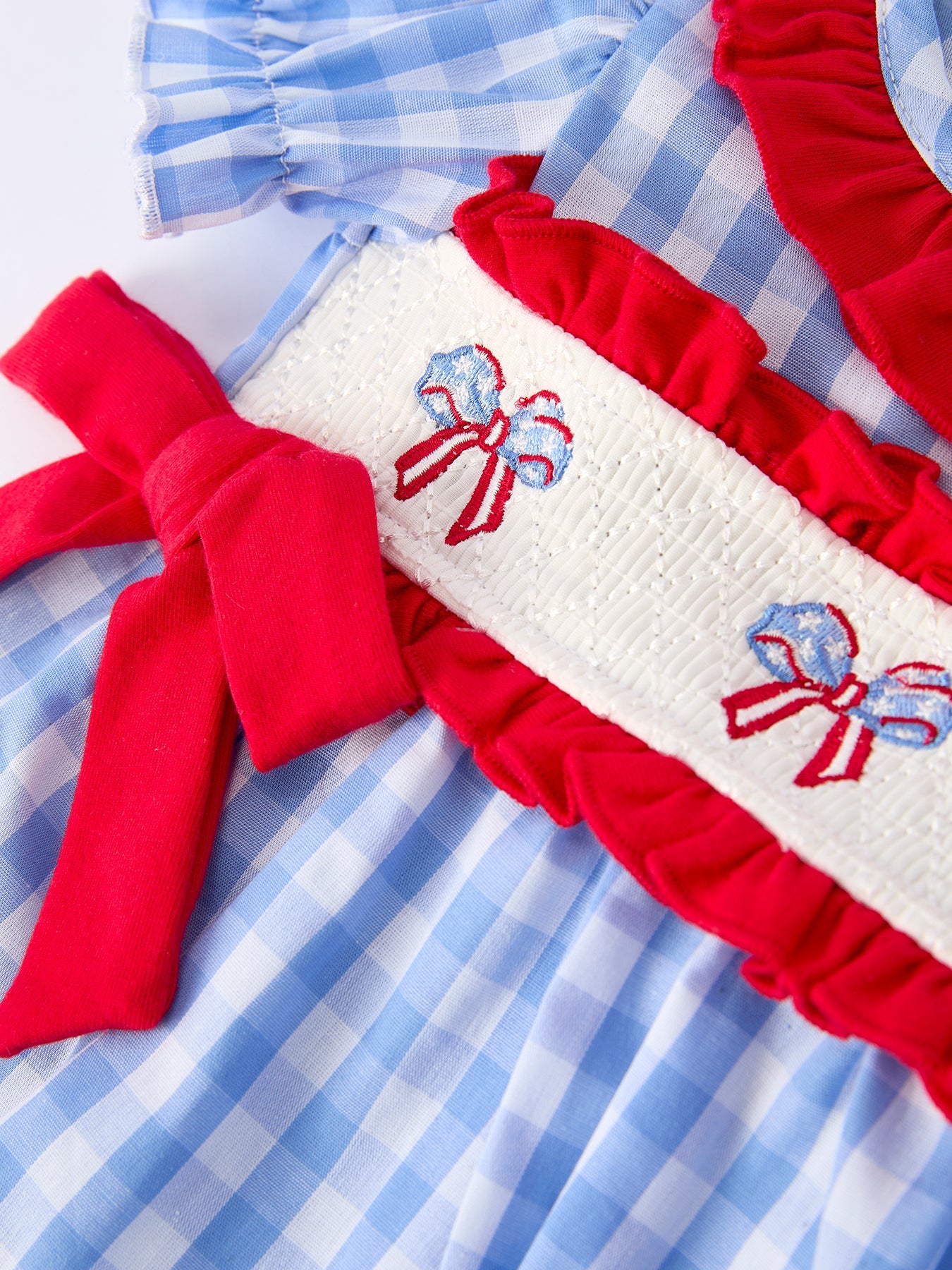 4th of july Plaid Smocking Girls Bloomer Set