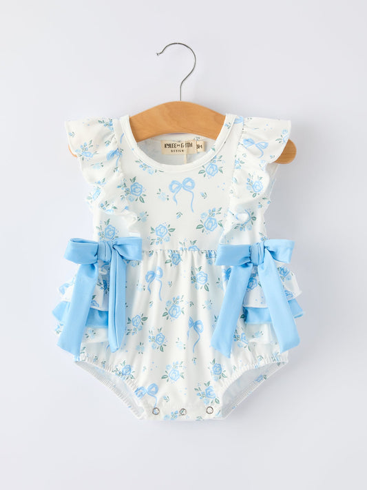 Spring Floral Girls Romper Bow Ruffle