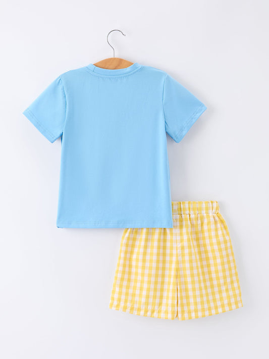 Back To School School Bus Boys Set Plaid Shorts