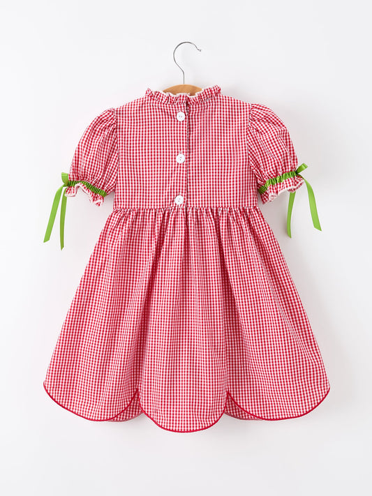 Girls Back To School Worm Plaid Twirl Dress Smocked