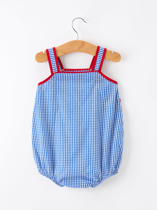 4th of July Flag Chenille Baby Girl Romper Plaid