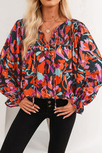 Load image into Gallery viewer, Red Abstract Floral Shirred Puff Sleeve Blouse
