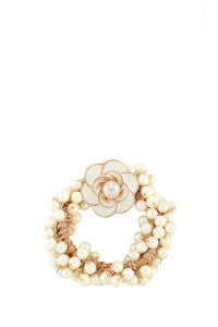 Flower Charm Pearl Hair Tie