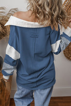 Load image into Gallery viewer, Striped Colorblock Patchwork Collar Sweatshirt
