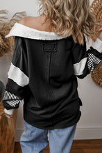 Load image into Gallery viewer, Striped Colorblock Patchwork Collar Sweatshirt
