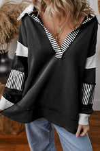 Load image into Gallery viewer, Striped Colorblock Patchwork Collar Sweatshirt
