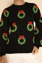 Load image into Gallery viewer, All over wreath holiday knit sweater
