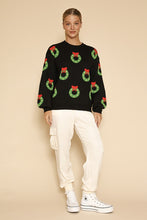 Load image into Gallery viewer, All over wreath holiday knit sweater
