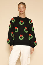 Load image into Gallery viewer, All over wreath holiday knit sweater
