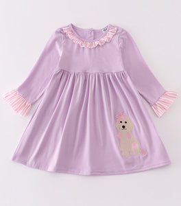 Purple Valentine puppy embroidery dress