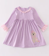 Purple Valentine puppy embroidery dress