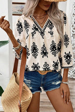 Load image into Gallery viewer, Ethnic Abstract Print Puff Sleeve V Neck Blouse
