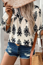 Load image into Gallery viewer, Ethnic Abstract Print Puff Sleeve V Neck Blouse
