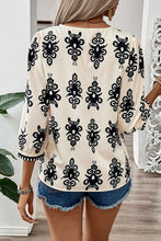 Load image into Gallery viewer, Ethnic Abstract Print Puff Sleeve V Neck Blouse
