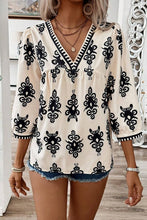 Load image into Gallery viewer, Ethnic Abstract Print Puff Sleeve V Neck Blouse
