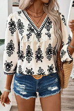 Load image into Gallery viewer, Ethnic Abstract Print Puff Sleeve V Neck Blouse
