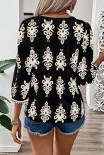 Load image into Gallery viewer, Ethnic Abstract Print Puff Sleeve V Neck Blouse
