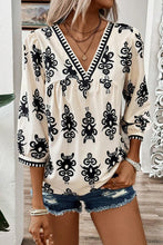 Load image into Gallery viewer, Ethnic Abstract Print Puff Sleeve V Neck Blouse
