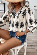 Load image into Gallery viewer, Ethnic Abstract Print Puff Sleeve V Neck Blouse
