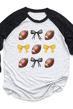 Load image into Gallery viewer, Game Day Football Bows Black Yellow Raglan
