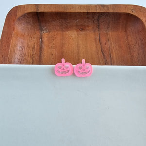 Jack O Lantern Pumpkin Studs - Pink Glitter