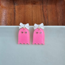 Load image into Gallery viewer, Bow Ghost Earrings - Pink Glitter
