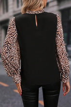 Load image into Gallery viewer, Black Contrast Leopard Print Lantern Sleeve Blouse
