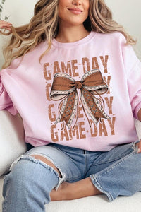 Game Day Football Bow Graphic Fleece Sweatshirts