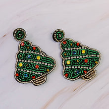 Load image into Gallery viewer, Beaded Holiday Tree Earrings
