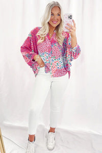 Women Print Buttoned V Neck Oversized Shirt