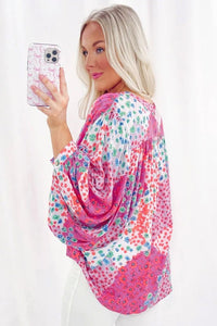 Women Print Buttoned V Neck Oversized Shirt