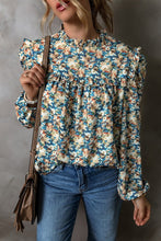 Load image into Gallery viewer, Women Floral Print Mock Neck Puff Sleeve Blouse
