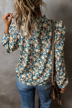 Load image into Gallery viewer, Women Floral Print Mock Neck Puff Sleeve Blouse
