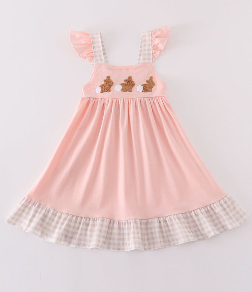 Pink easter bunny french knot girl dress