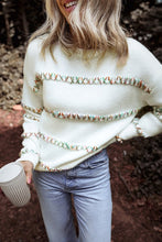 Load image into Gallery viewer, White Crossed Stitch Drop Shoulder Sweater
