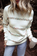 Load image into Gallery viewer, White Crossed Stitch Drop Shoulder Sweater
