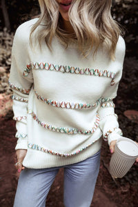 White Crossed Stitch Drop Shoulder Sweater