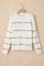 Load image into Gallery viewer, White Crossed Stitch Drop Shoulder Sweater
