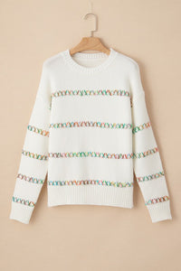 White Crossed Stitch Drop Shoulder Sweater