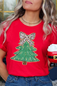 Christmas Green Tree Holiday Bow Graphic Tee