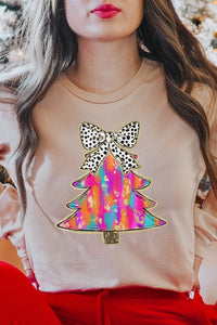 Colorful Christmas Tee Holiday Bow Tee