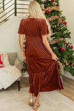 Load image into Gallery viewer, Women Short Sleeve Shirred Waist Tiered Maxi Dress
