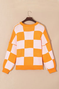 Women Checkered Bishop Sleeve Sweater